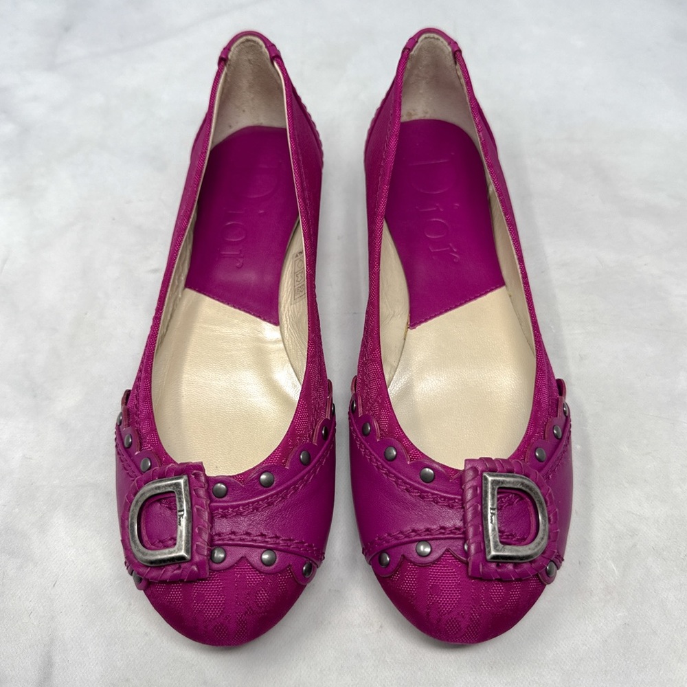 Christian Dior Vintage Y2K D Logo Monogram Ballerina Ballet Flat Shoes Fuchsia
